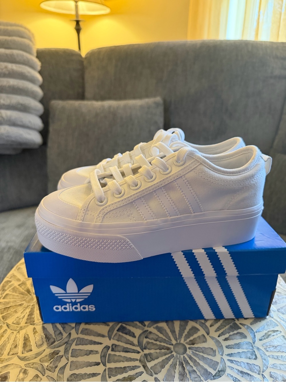adidas Women’s Triple White NIZZA Platform Lace-Up Sneakers